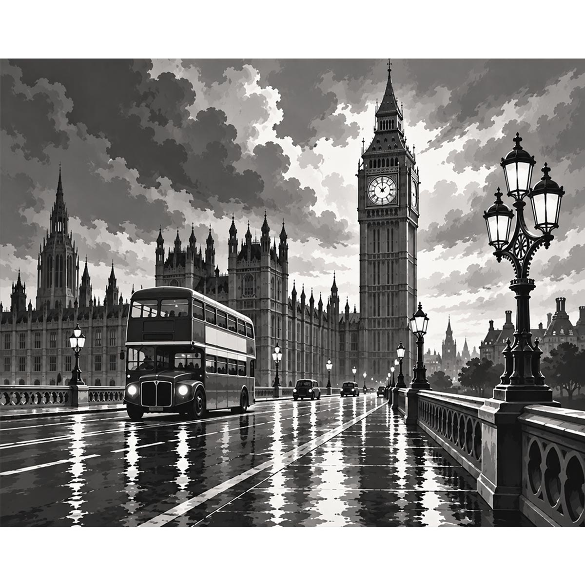 Black and White Big Ben Paint by Numbers Kit-zoom-2