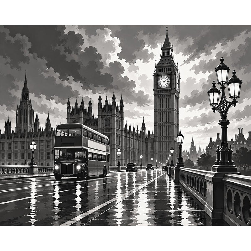 Black and White Big Ben Paint by Numbers Kit-zoom-