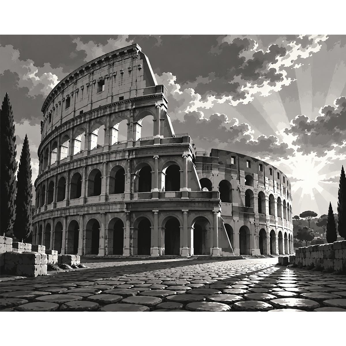 Black and White Colosseum Paint by Numbers Kit-2