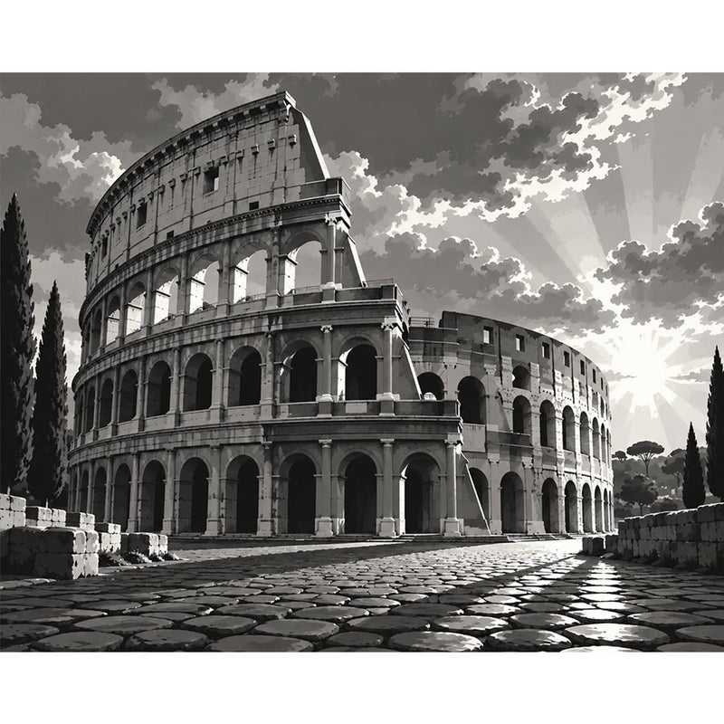 Black and White Colosseum Paint by Numbers Kit-zoom-