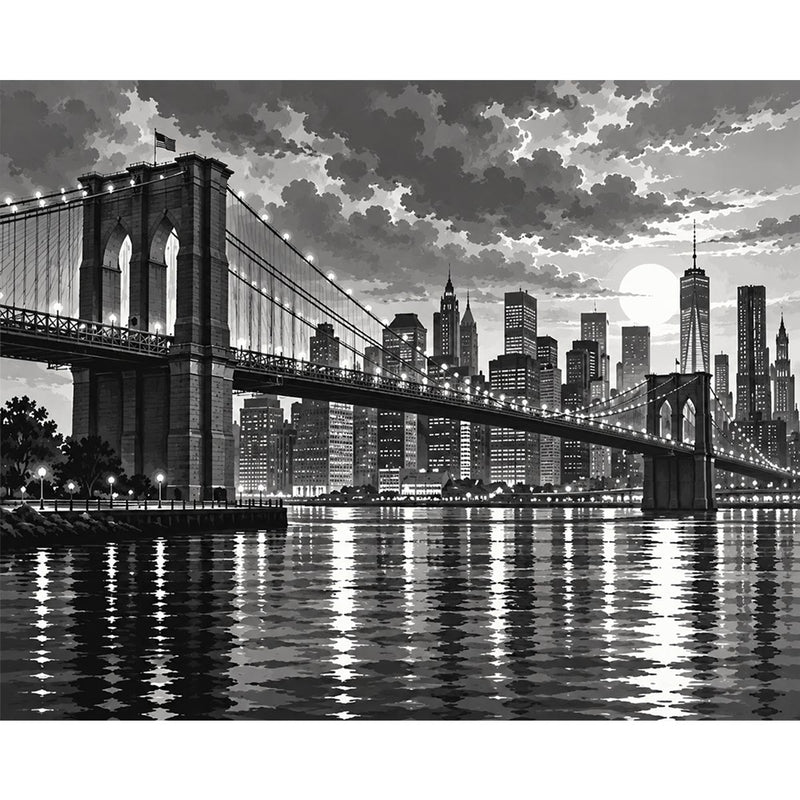 Black and White Brooklyn Bridge Paint by Numbers Kit-zoom-