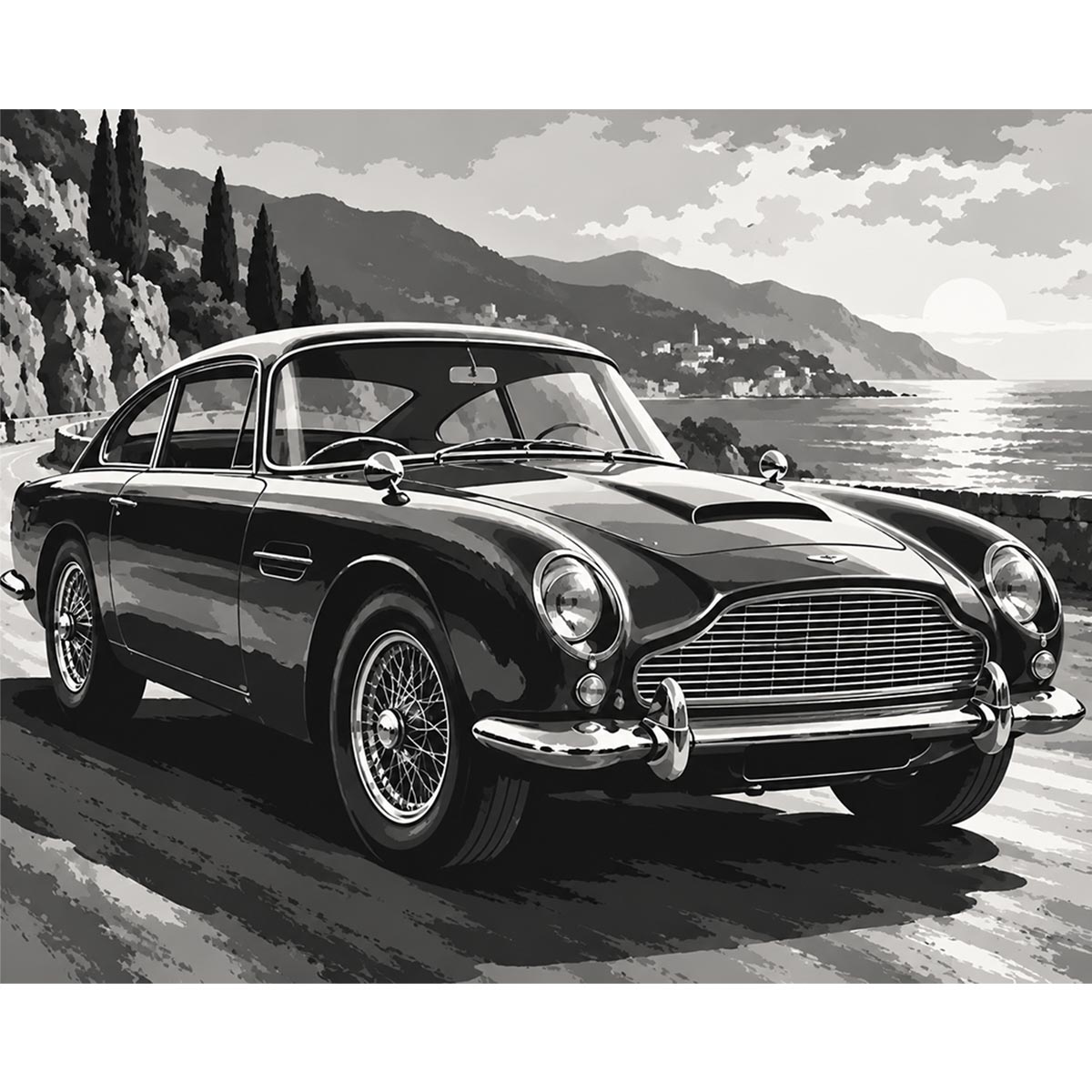 Black and White Classic Car Paint by Numbers Kit-2
