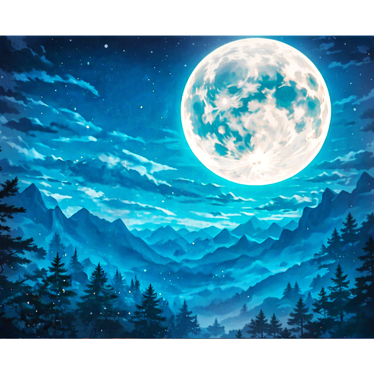 Moonlit Mountain Silence Fantasy Paint by Numbers Kit