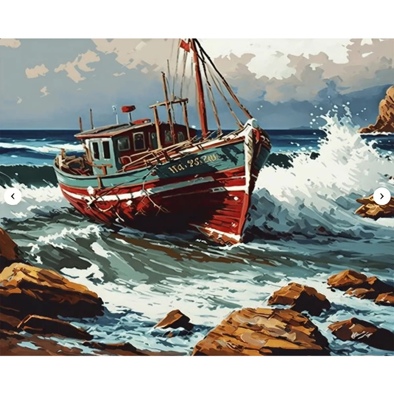 Fishing Boat in Crashing Surf-zoom-