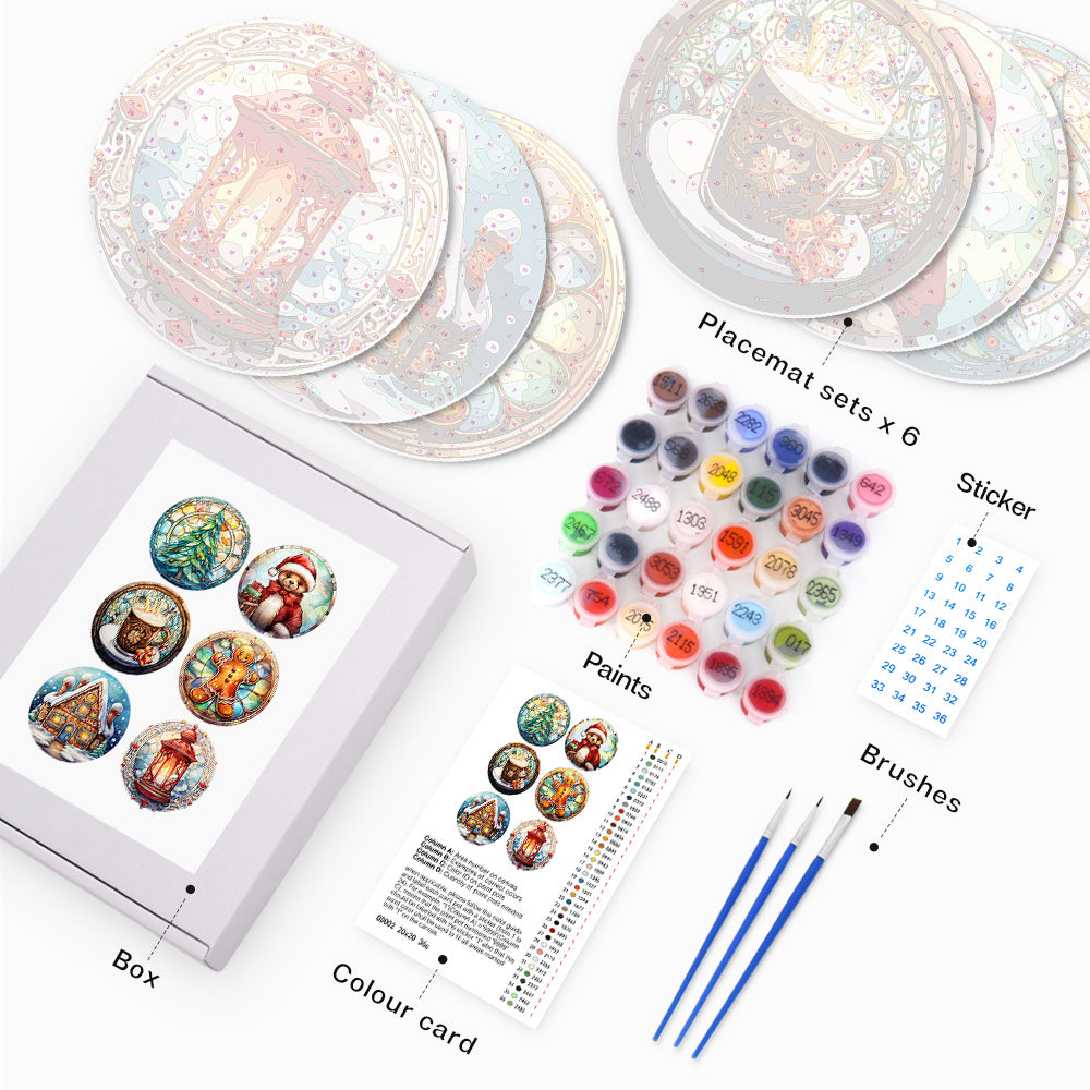 Christmas Holiday Paint By Numbers Placemat Set