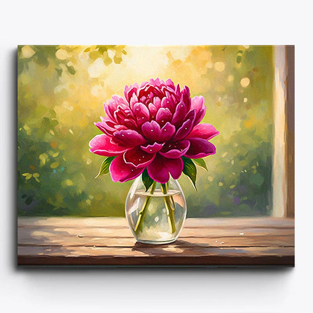 Pink Peony in Glass Vase Paint by Numbers Kit