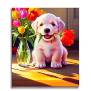 Puppy with Tulip Paint by Numbers Kit
