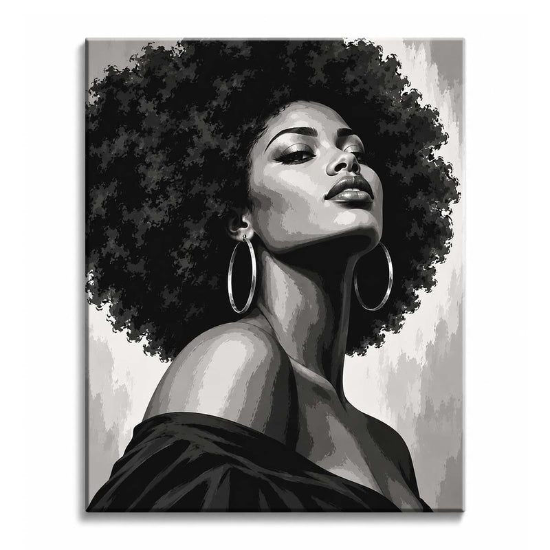 Black and White Afro Woman Paint by Numbers Kit-zoom-
