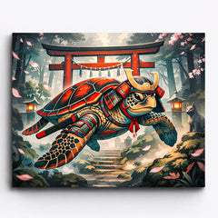 anime armored samurai turtle near torii gate with lanterns and forest shrine path paint by numbers design