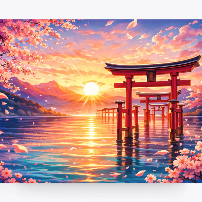 Sunset Torii Gate Reflections Paint by Numbers Kit-zoom-