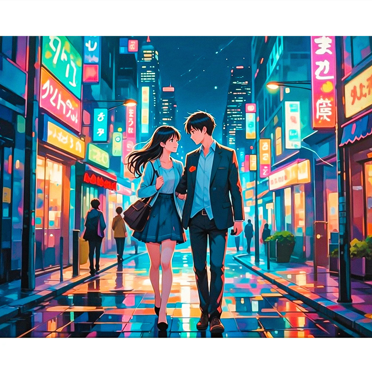 Anime Night City Walk Paint by Numbers Kit-zoom-2