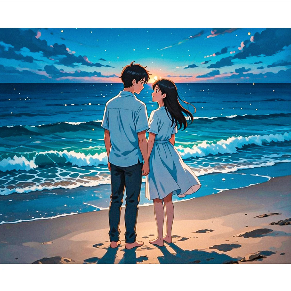 Moonlit Beach Couple Anime Paint by Numbers Kit