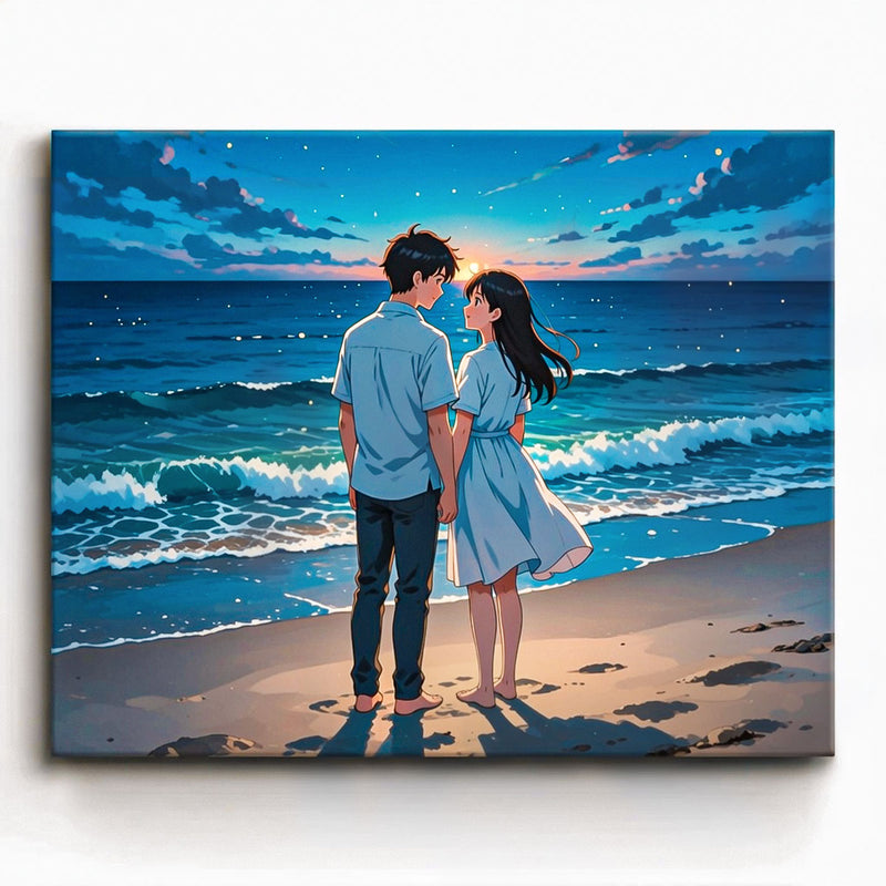 Moonlit Beach Couple Anime Paint by Numbers Kit-zoom-
