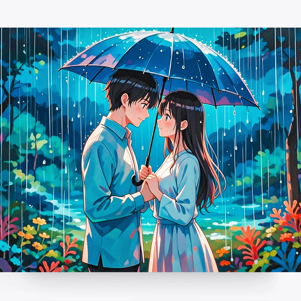 Anime Rain Umbrella Couple Paint by Numbers Kit-zoom-2