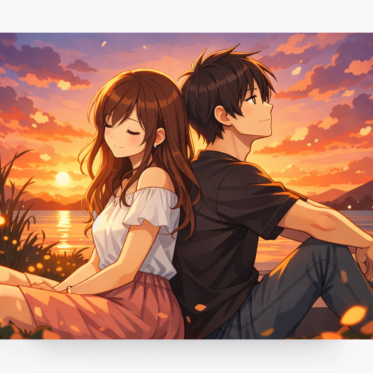 Anime Lakeside Sunset Romance Paint by Numbers Kit-zoom-2