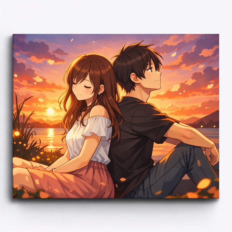 Anime Lakeside Sunset Romance Paint by Numbers Kit-zoom-