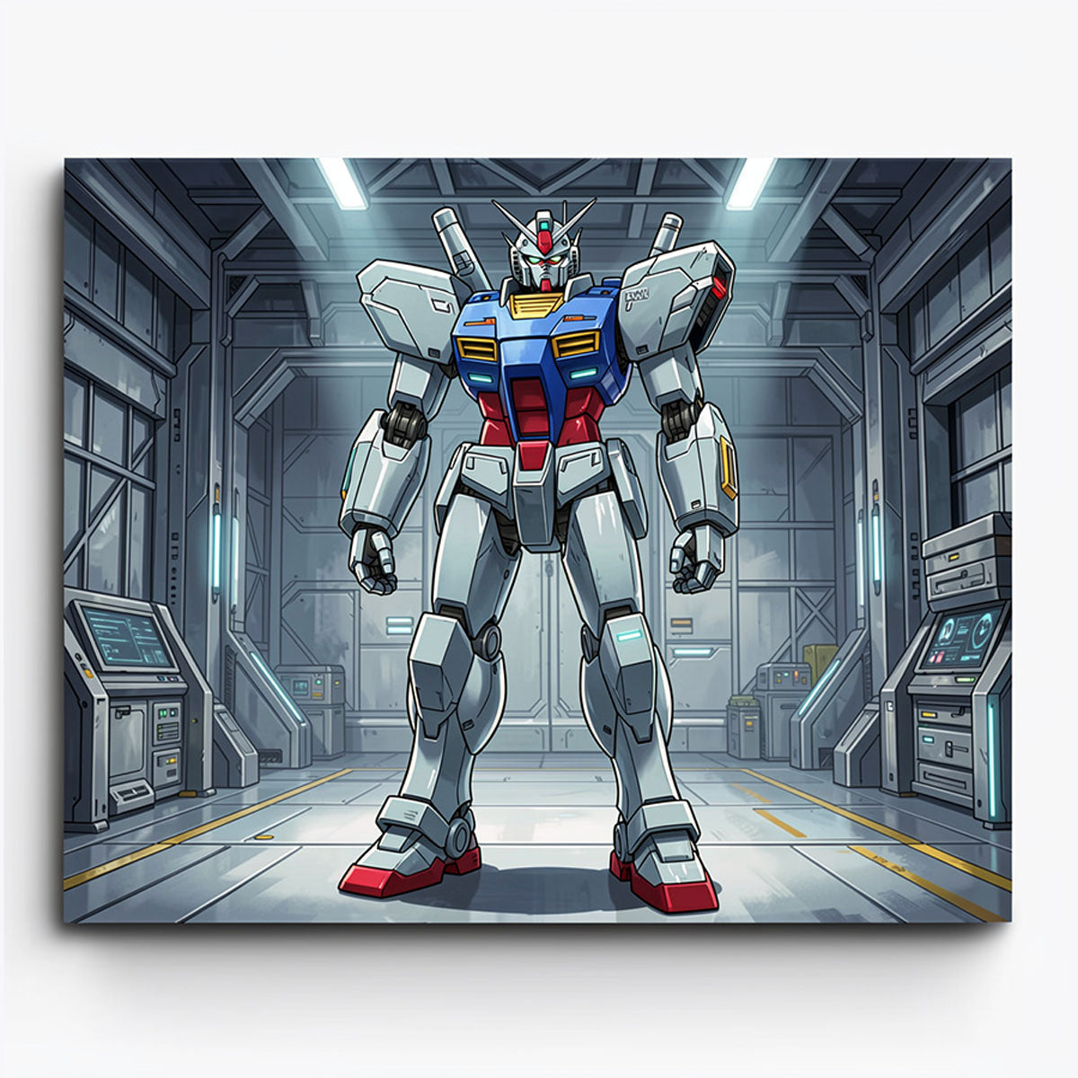 anime classic humanoid mecha robot standing inside futuristic control bay paint by numbers design