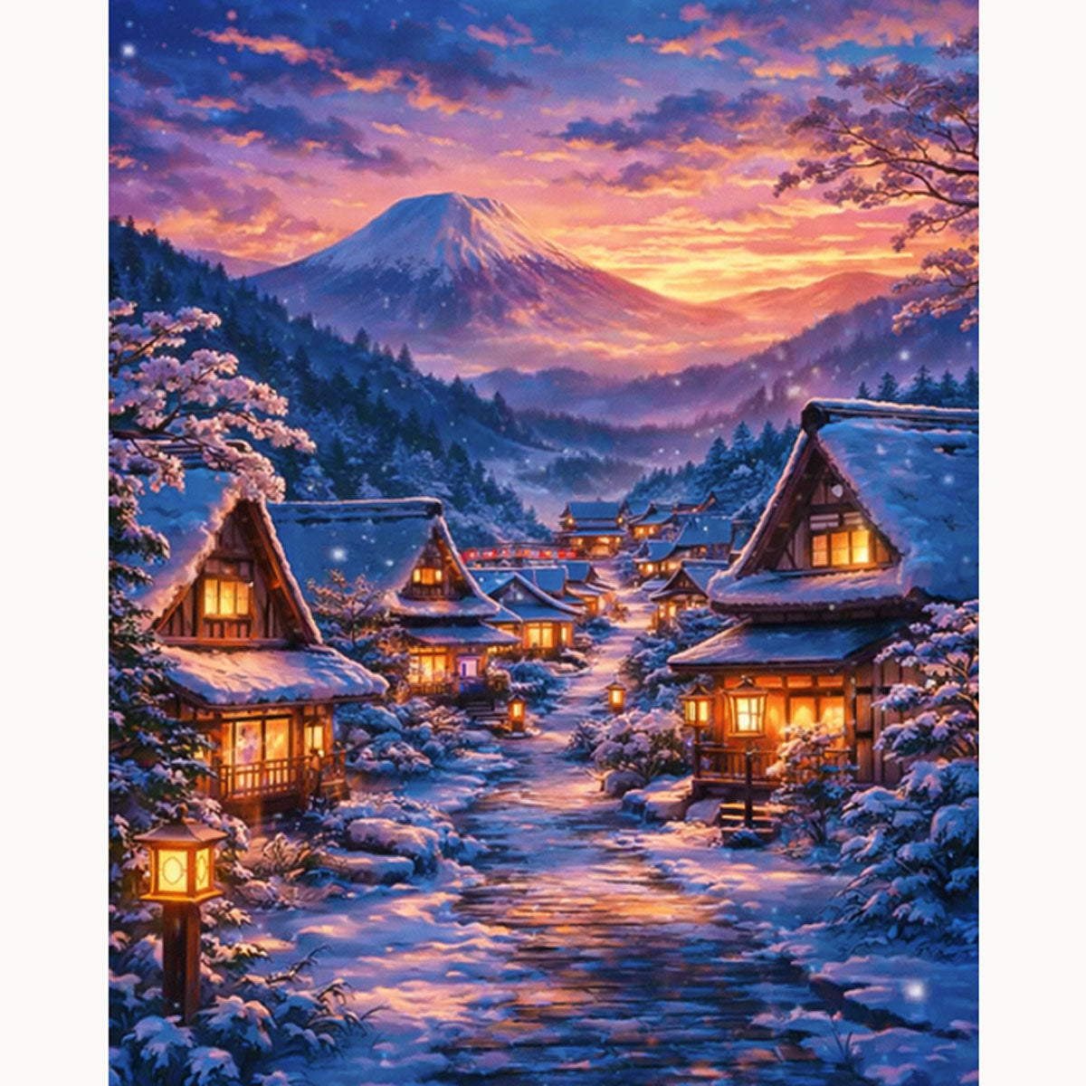 Snow Village Fuji Sunset Paint by Numbers Kit-2