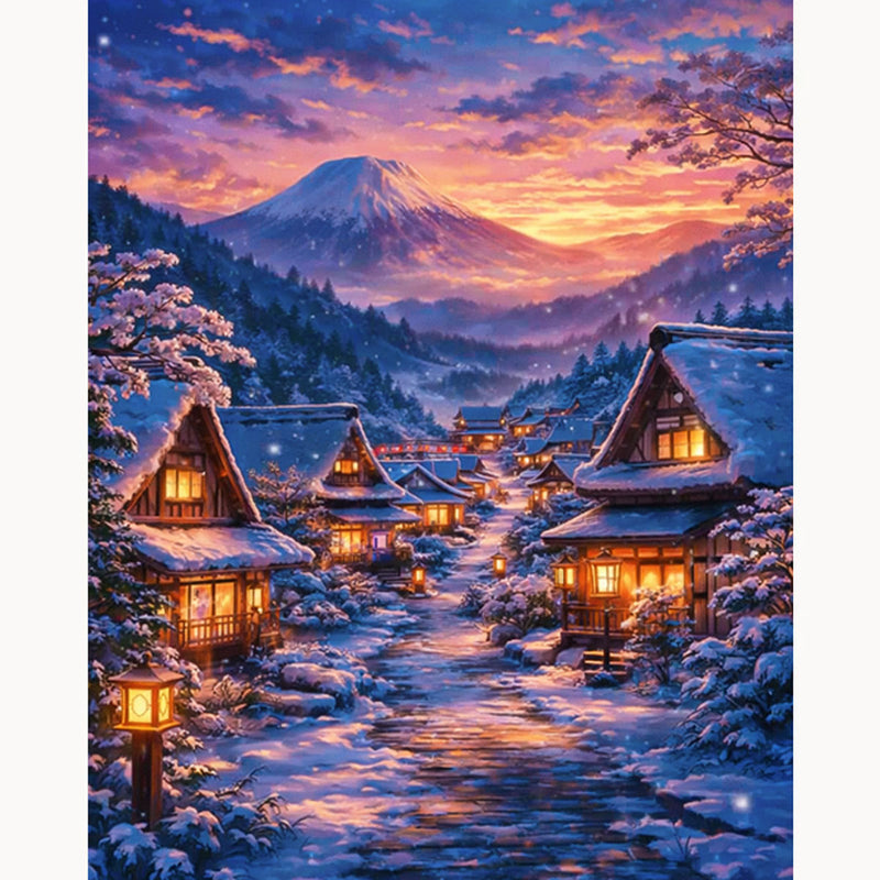 Snow Village Fuji Sunset Paint by Numbers Kit-zoom-