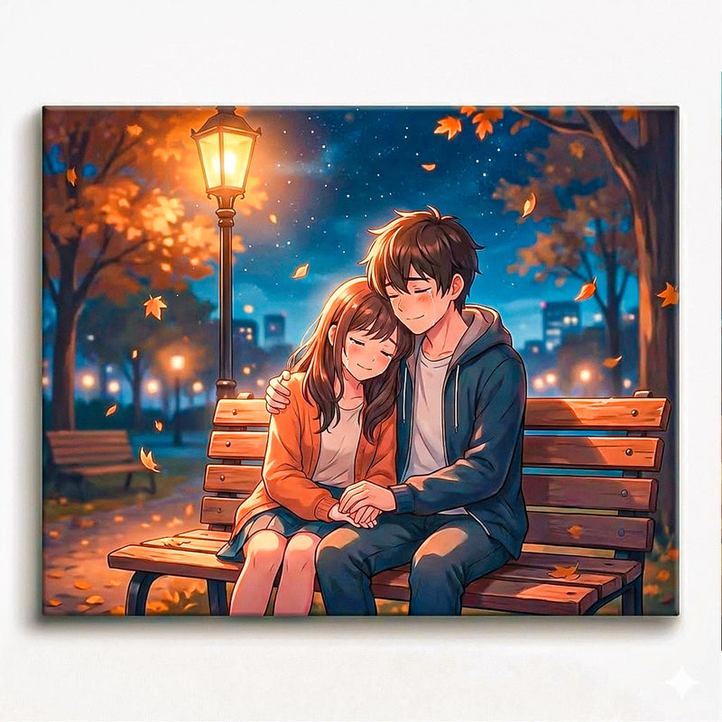 Autumn Bench Couple Paint by Numbers Kit-zoom-