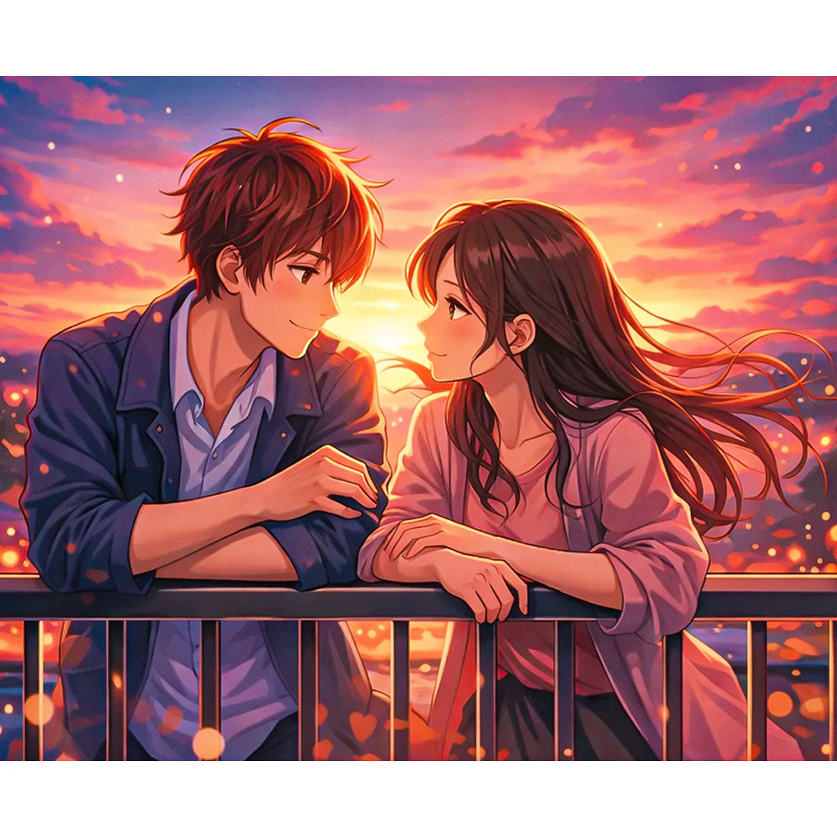 Sunset Balcony Anime Couple Paint by Numbers Kit-zoom-2
