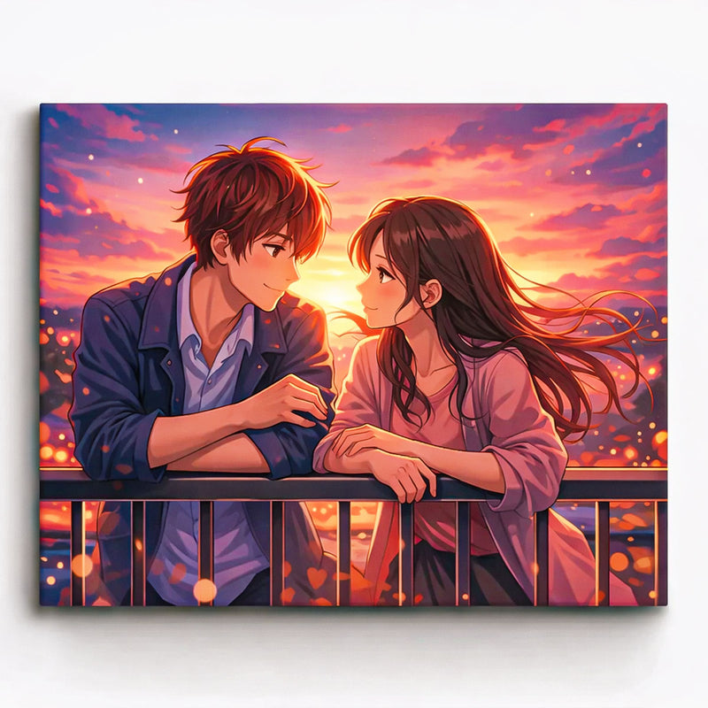Sunset Balcony Anime Couple Paint by Numbers Kit-zoom-