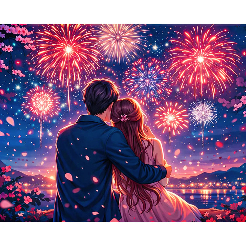Fireworks Anime Couple Paint by Numbers Kit-zoom-