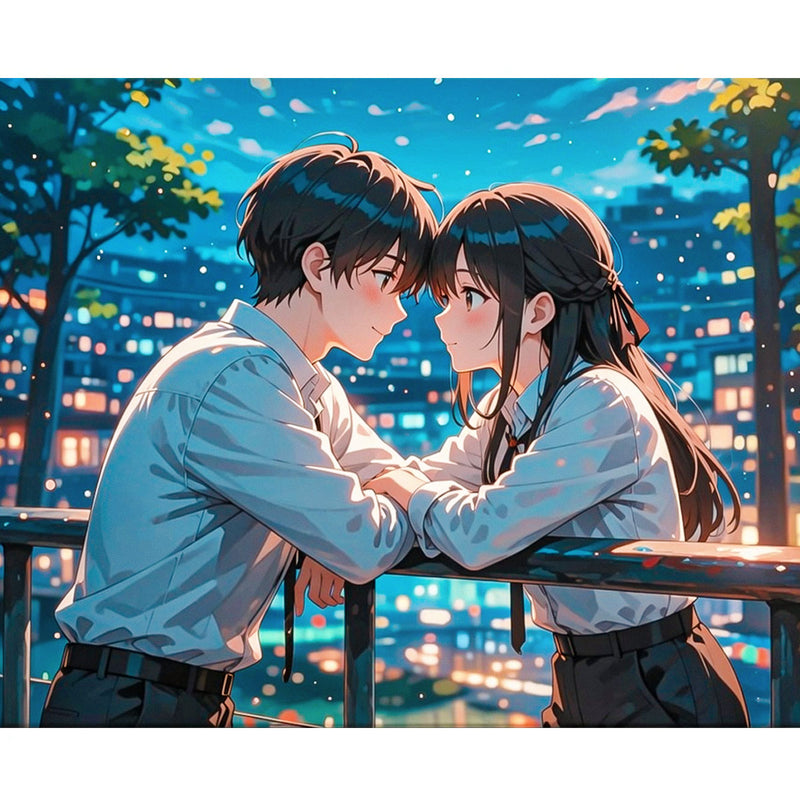 City Night Anime Couple Paint by Numbers Kit-zoom-