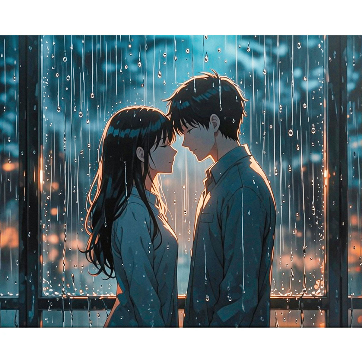 Rainy Night Anime Couple Paint by Numbers Kit-2