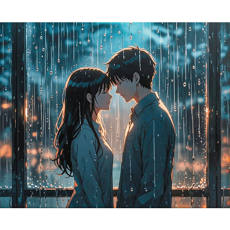 Rainy Night Anime Couple Paint by Numbers Kit-zoom-
