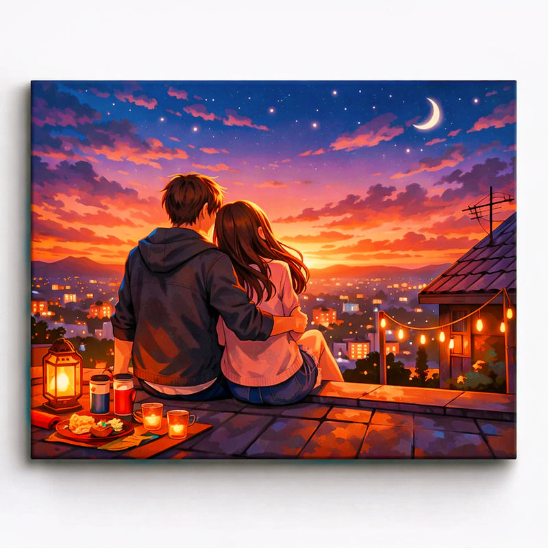 Romantic Rooftop Evening Anime Paint by Numbers Kit-zoom-