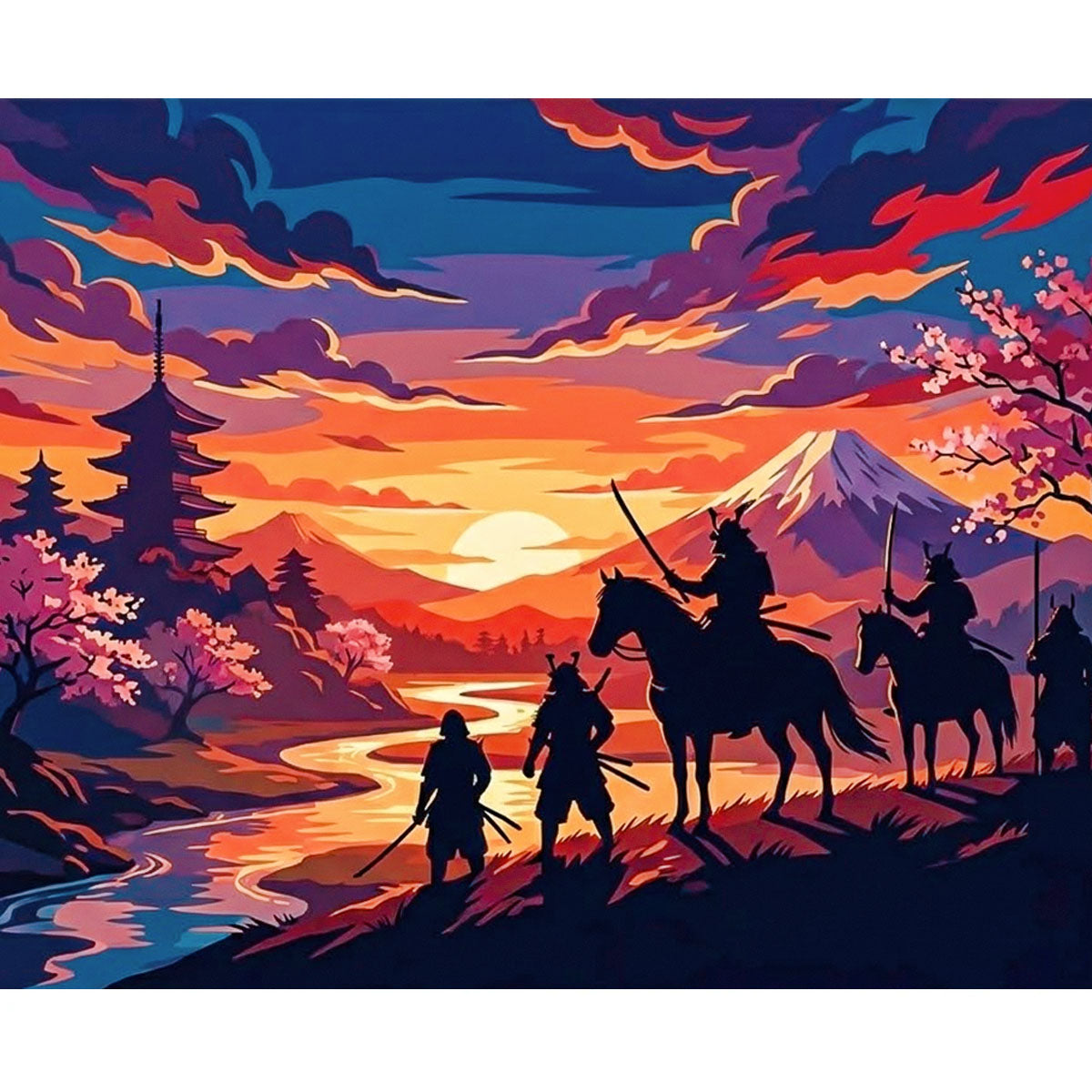 Samurai Journey at Sunset Paint by Numbers Kit-2