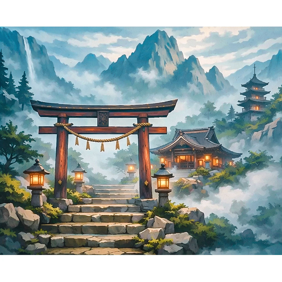 Misty Mountain Shrine Gate Paint by Numbers Kit-zoom-2