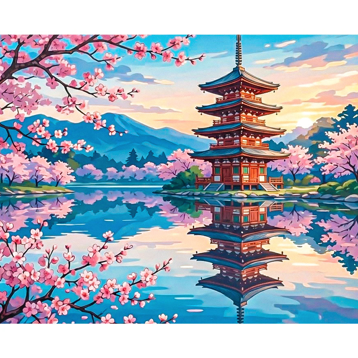 Sakura Pagoda Reflection Paint by Numbers Kit-2