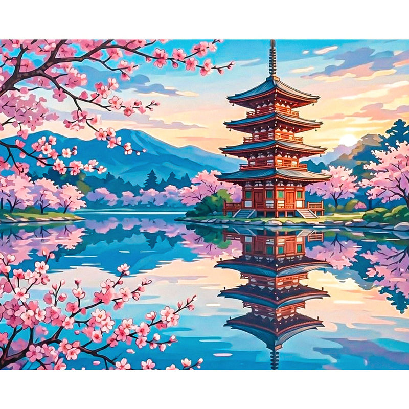 Sakura Pagoda Reflection Paint by Numbers Kit-zoom-