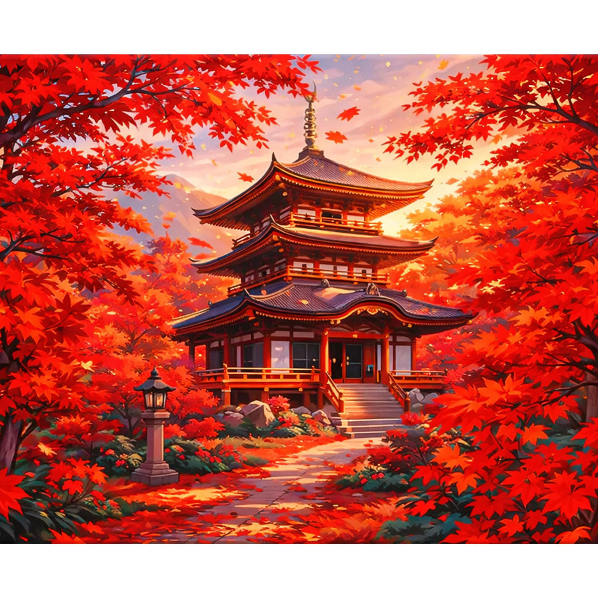 Autumn Temple Maple Garden Paint by Numbers Kit-zoom-2