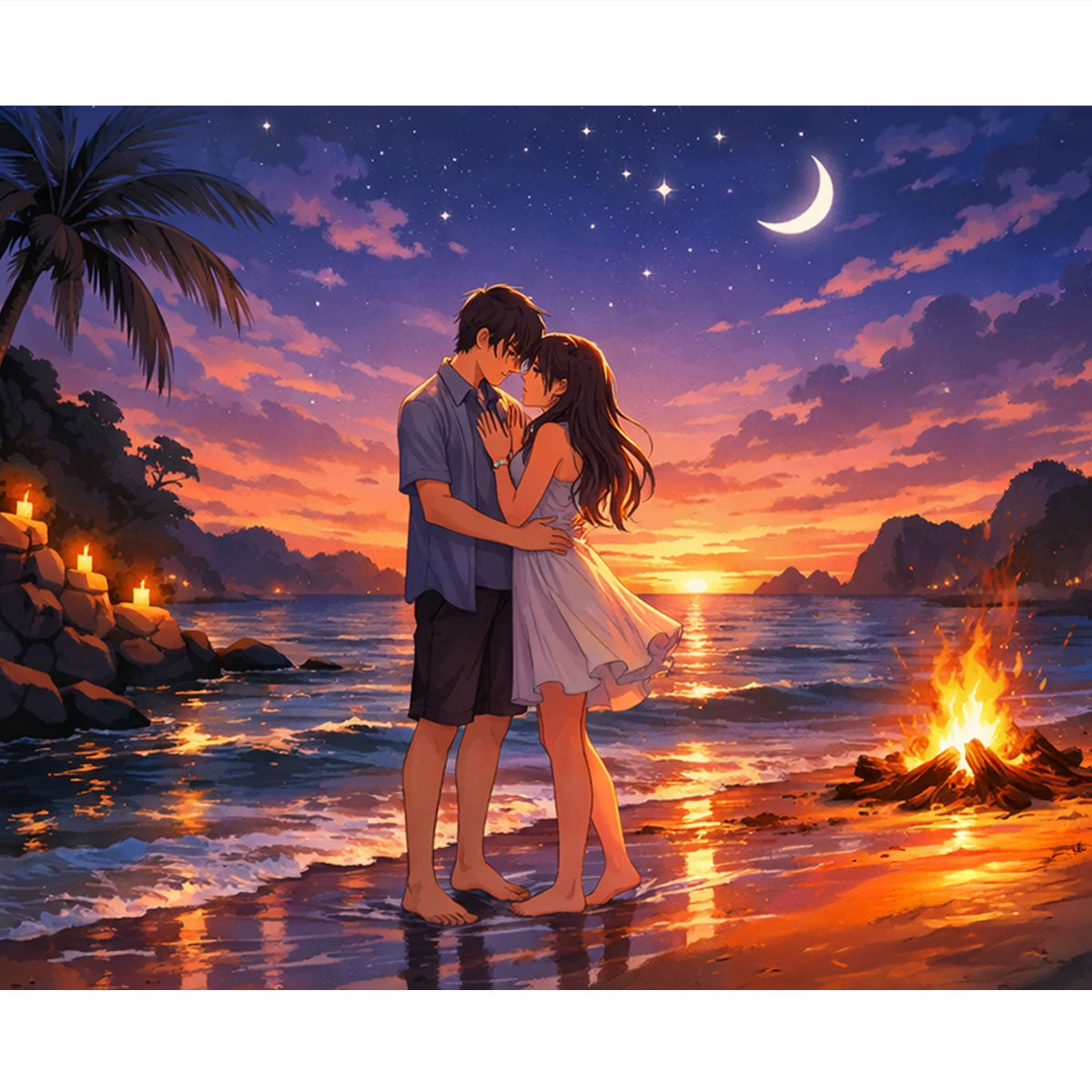 Sunset Beach Romance Anime Paint by Numbers Kit-zoom-2