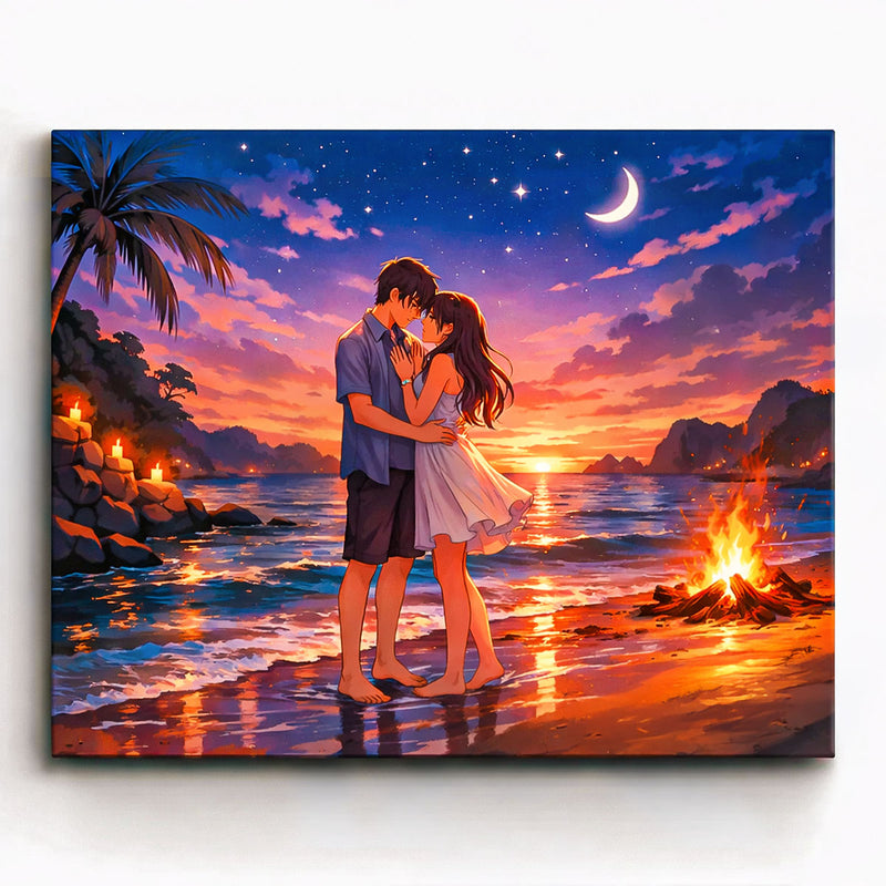 Sunset Beach Romance Anime Paint by Numbers Kit-zoom-