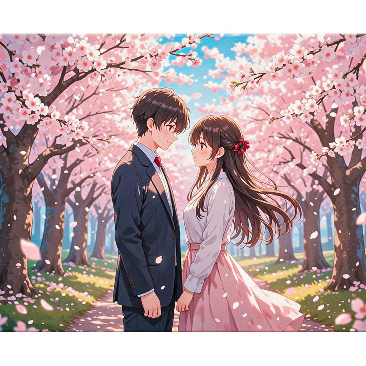 Cherry Blossom Anime Couple Paint by Numbers Kit