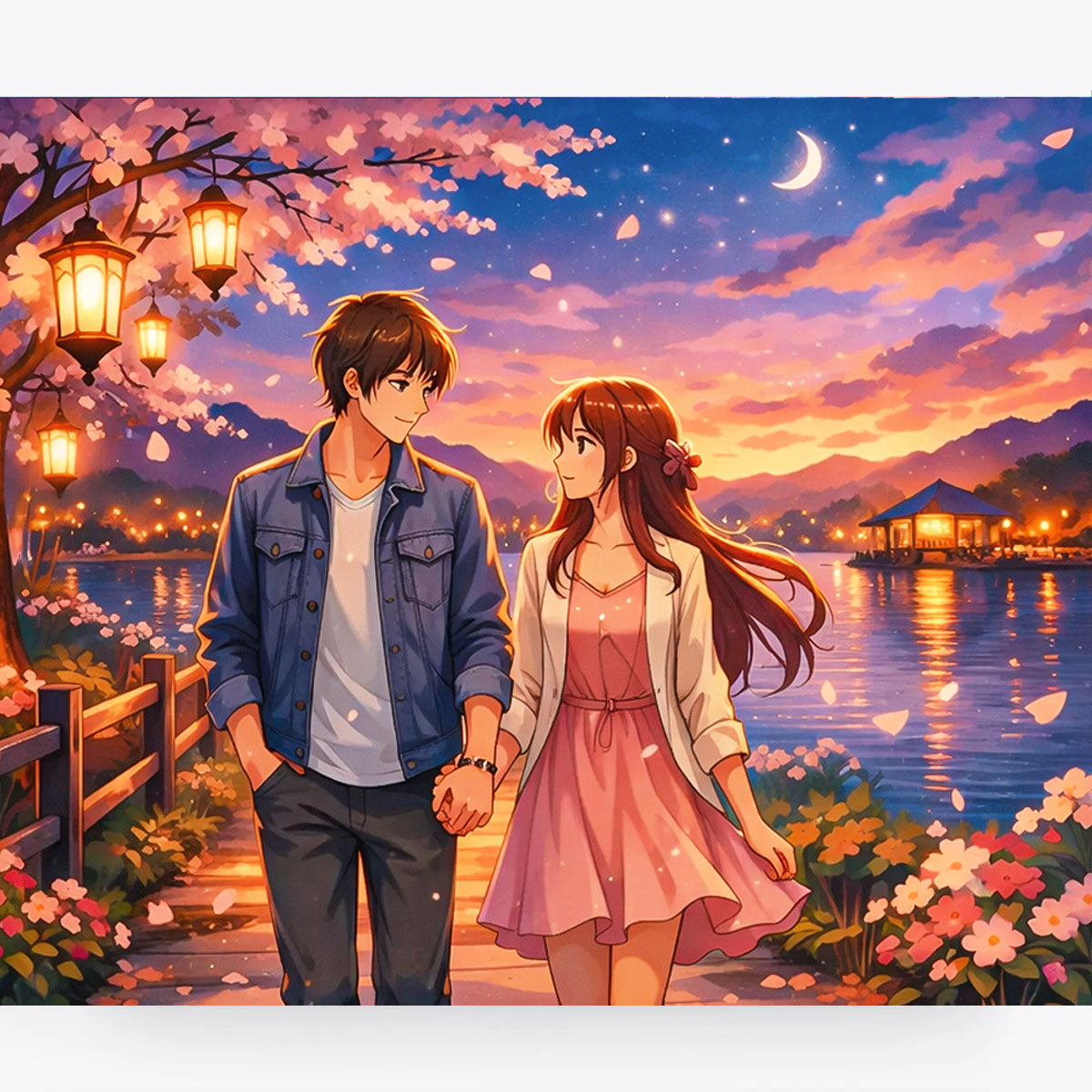 Anime Lantern Lakeside Walk Paint by Numbers Kit-zoom-2