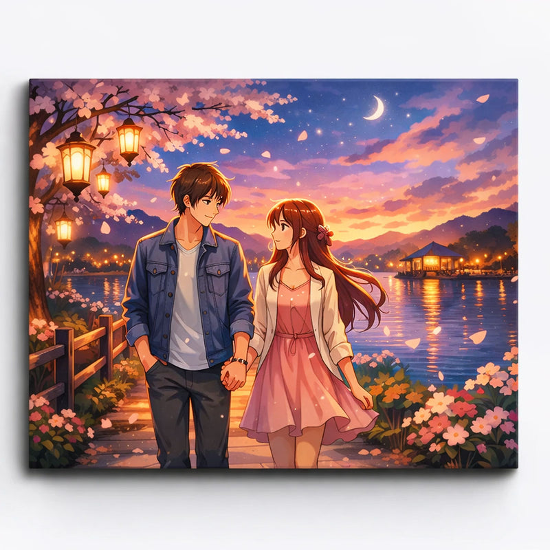 Anime Lantern Lakeside Walk Paint by Numbers Kit-zoom-