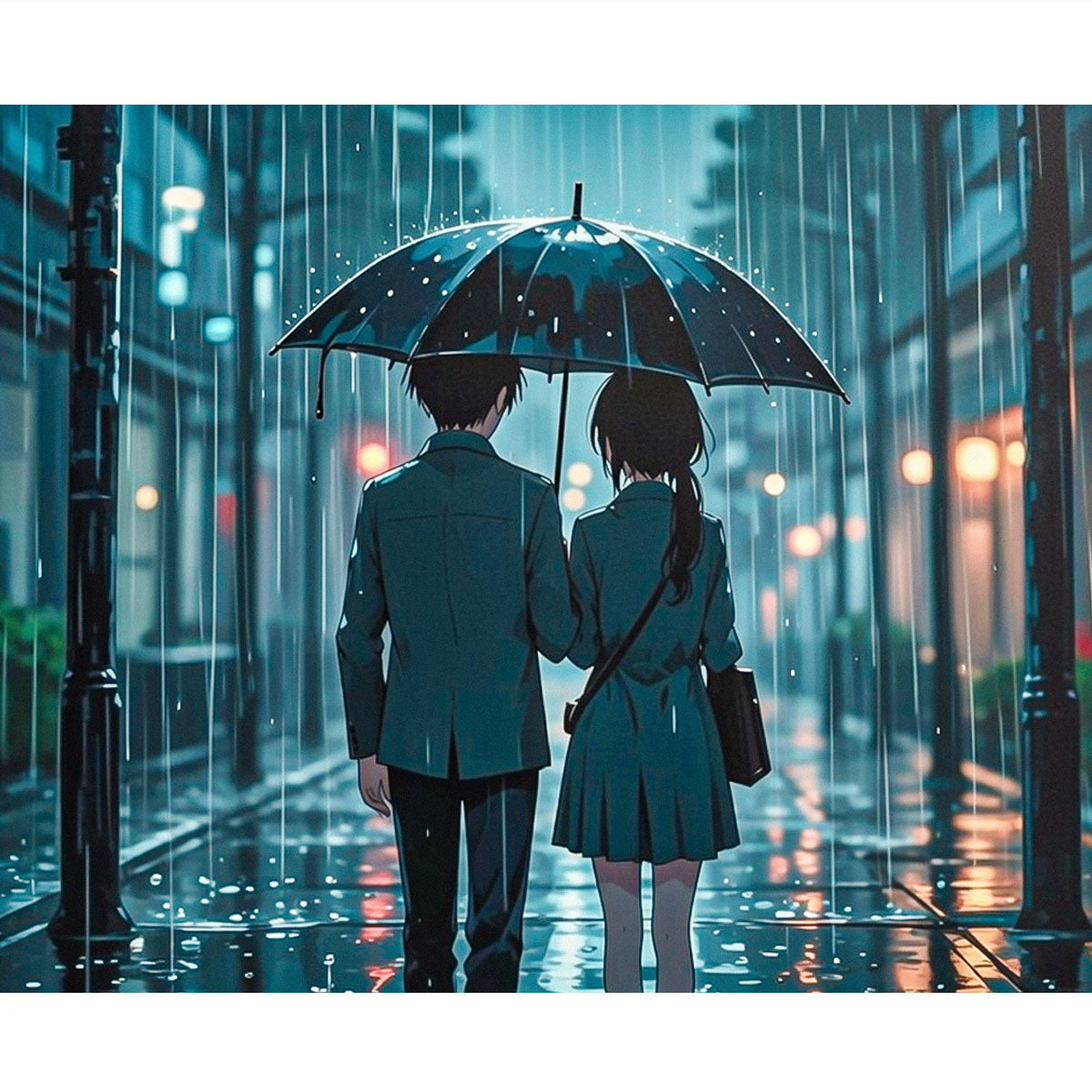 Anime Rainy Night Couple Paint by Numbers Kit-2