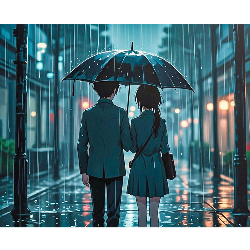 Anime Rainy Night Couple Paint by Numbers Kit-zoom-