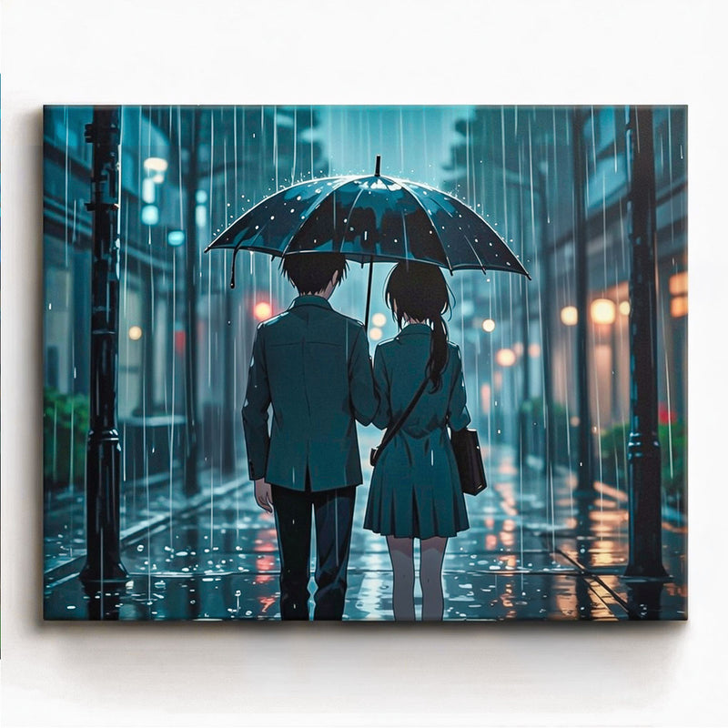 Anime Rainy Night Couple Paint by Numbers Kit-zoom-