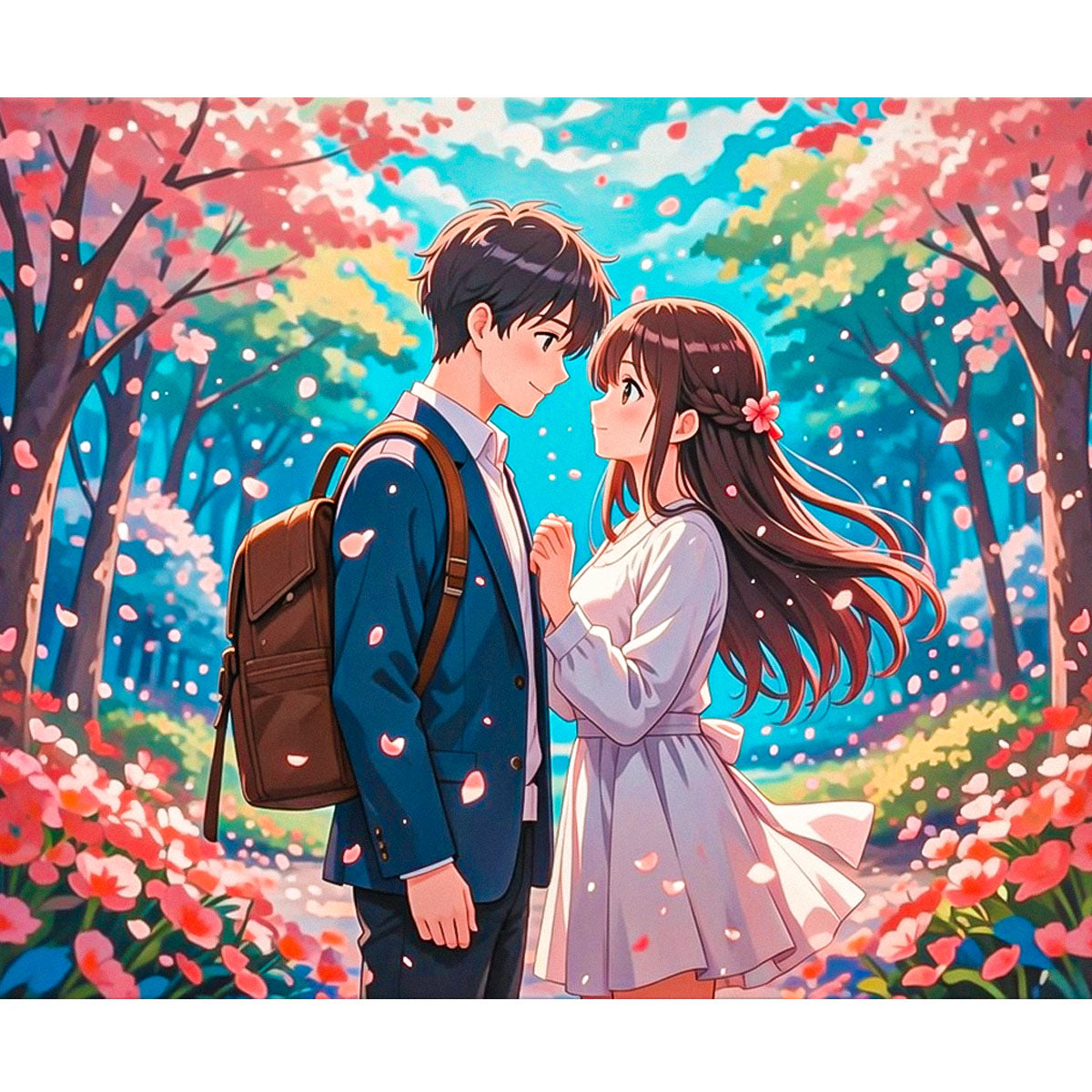 Spring Anime Couple Paint by Numbers Kit
