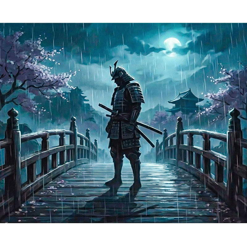 Moonlit Bridge Samurai Paint by Numbers Kit-zoom-
