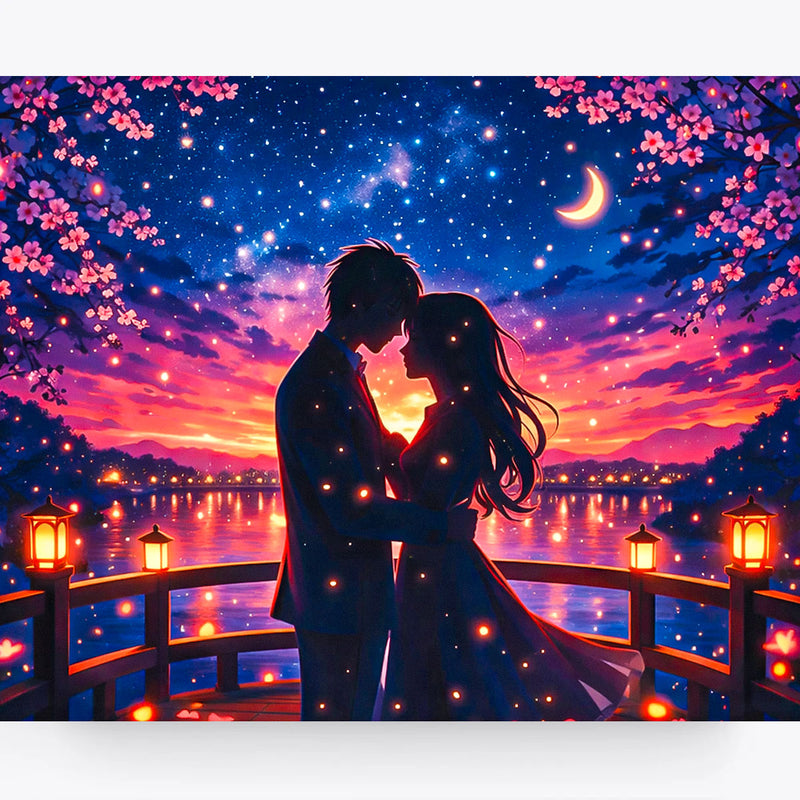 Moonlight Anime Couple Paint by Numbers Kit-zoom-