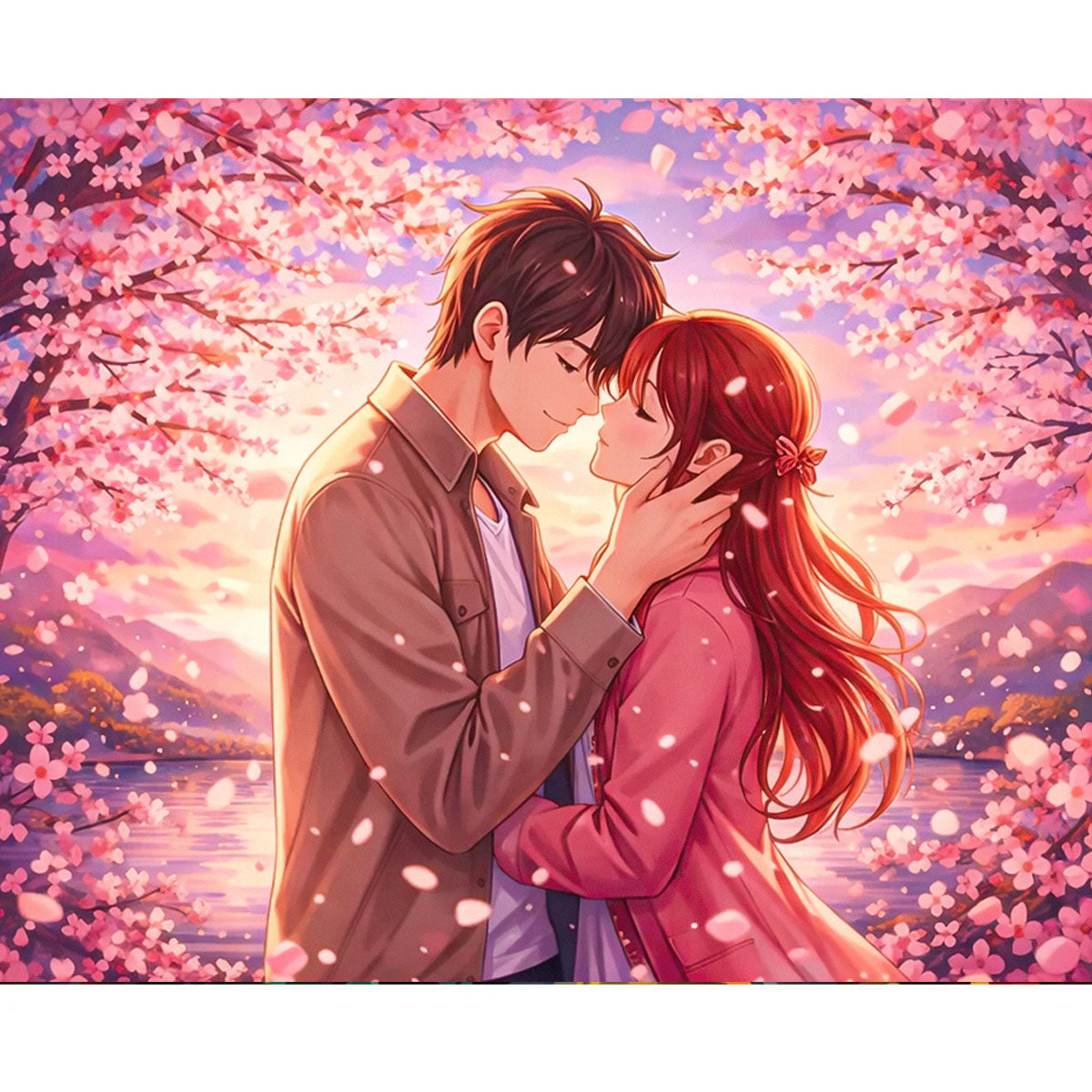 Romantic Sakura Anime Couple Paint by Numbers Kit