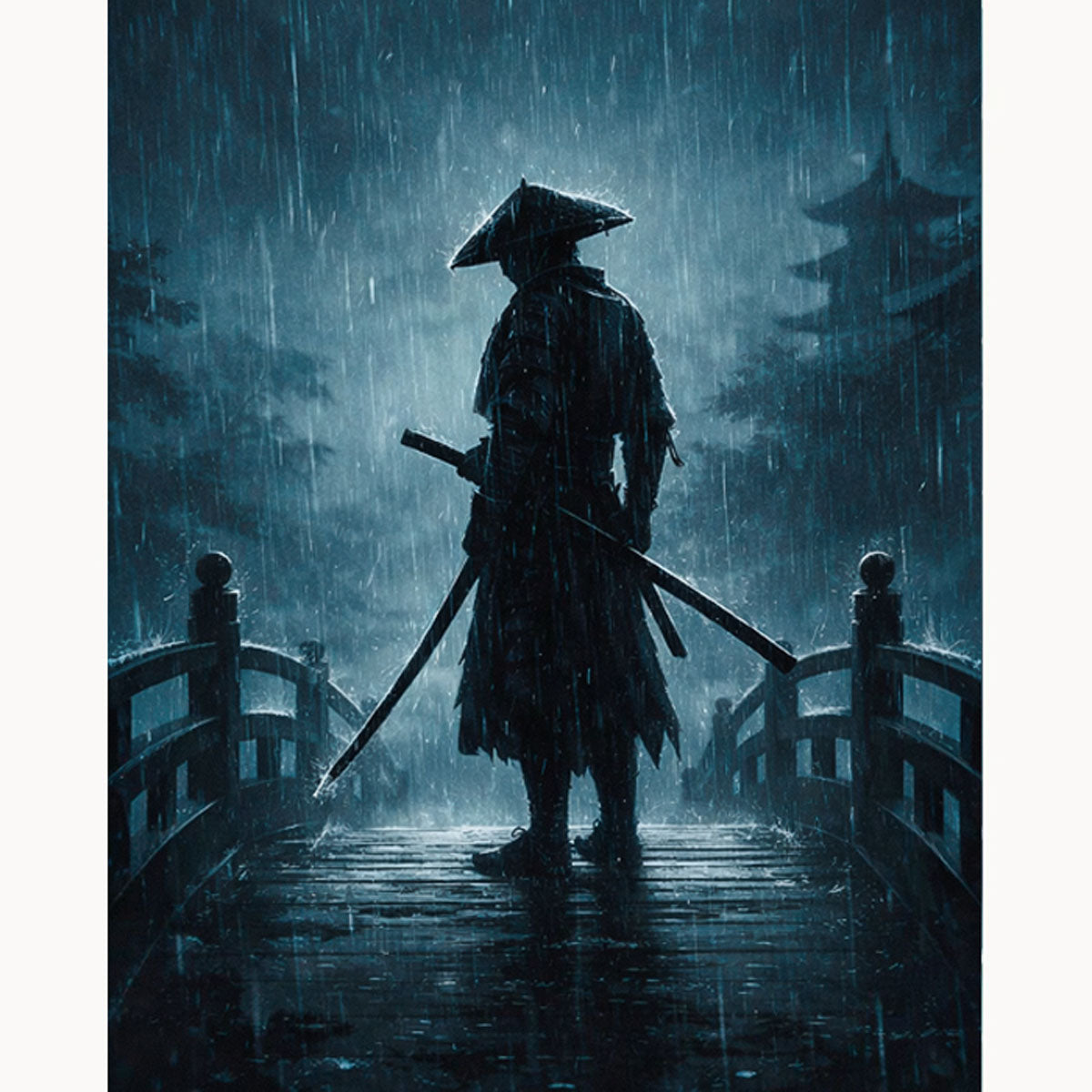 Silent Rain Bridge Samurai Paint by Numbers Kit-2