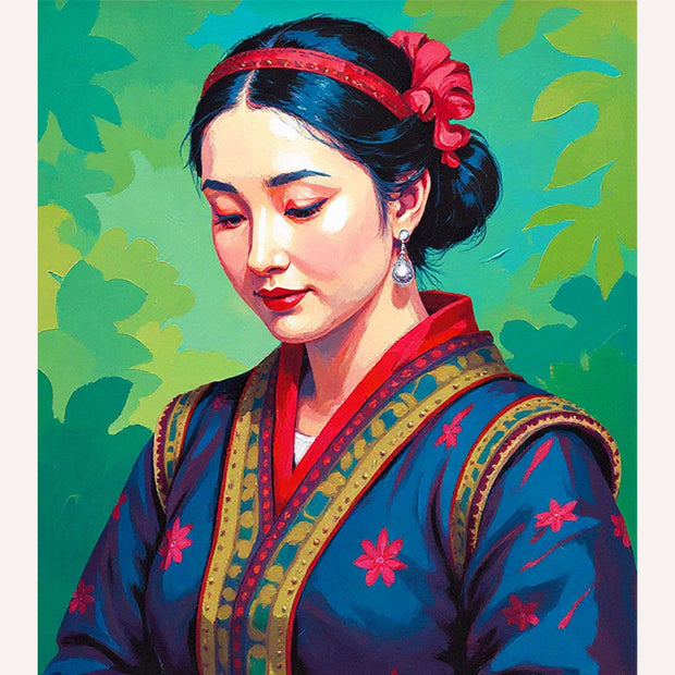 Elegant Woman in Traditional Dress Paint by Numbers Kit